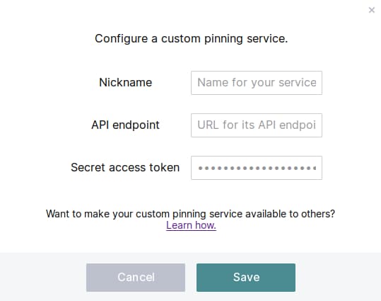 Adding custom pinning service in Desktop/Web UI